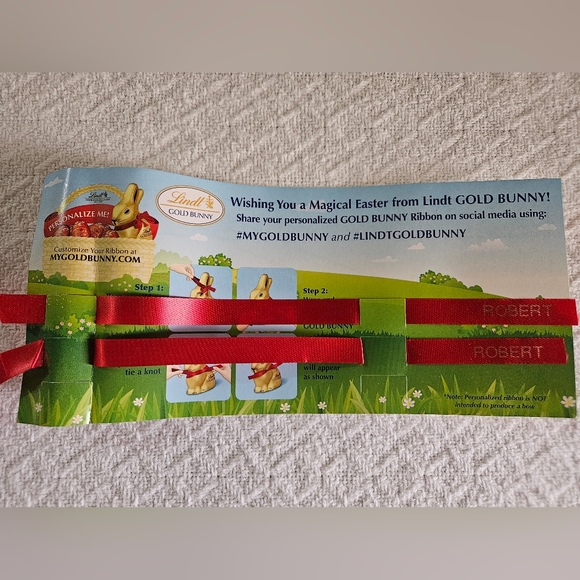 Personalized Custom Robert Lindt Gold Bunny Ribbon Easter Name Tag Robert Gift - Picture 1 of 2